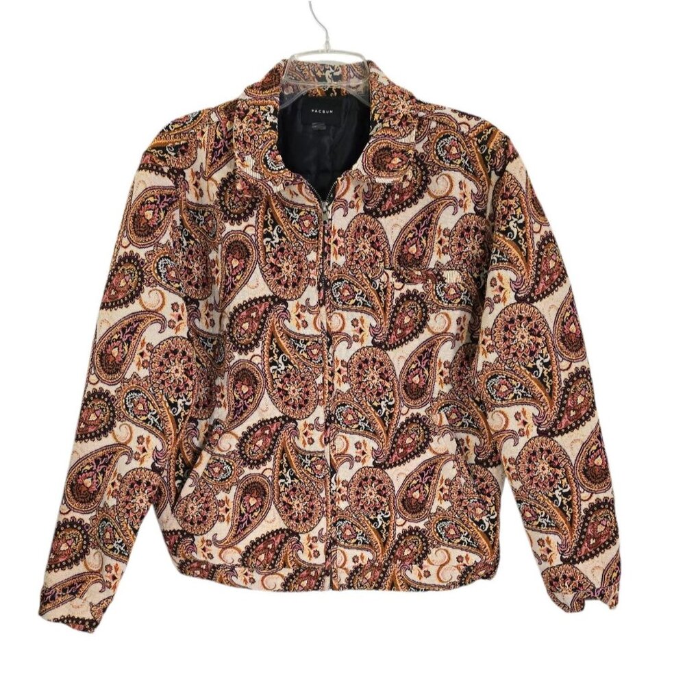 PacSun‎ Jacquard Paisley Gas Jacket Men's Size Small Full Zip Front Long Sleeve